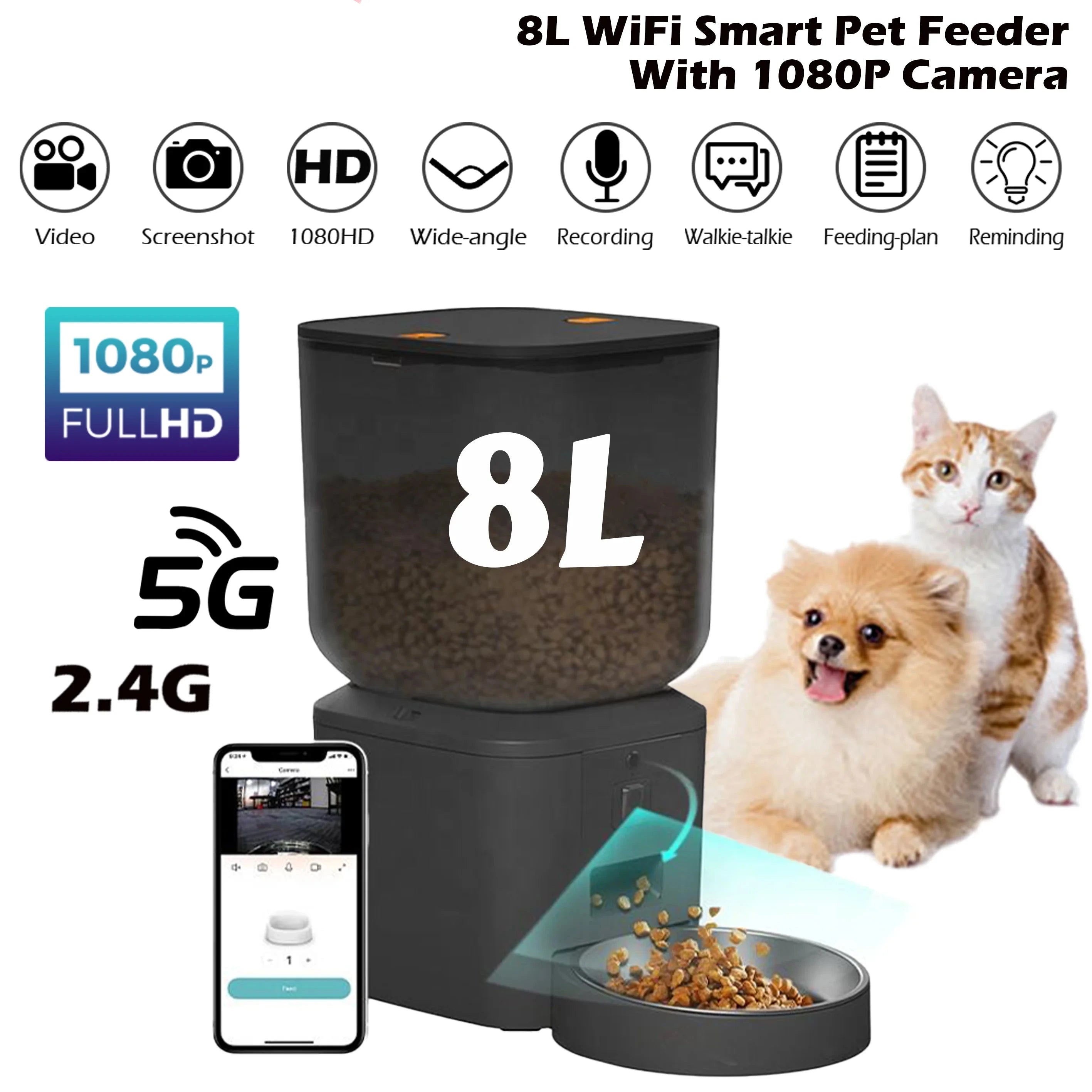 8L Automatic Cat Feeder with 1080p Camera